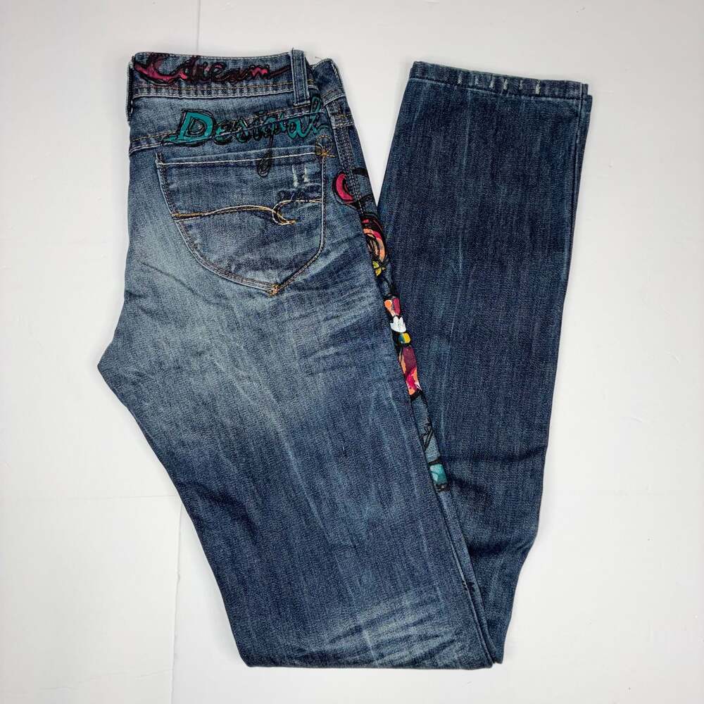 Desigual Women Embroidered Flower Skinny Jeans Size 26